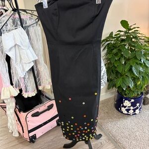 LOVE MOSCHINO - “AUTHENTIC”Navy Blue Pencil Dress with Monogram Colorful Accents